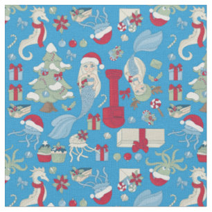 Ocean Christmas zeemeermin zeepaardje Santa Jellyf Stof