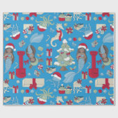 Ocean Christmas Zwarte Zeemeermin Zeepaardkwal Cadeaupapier (Vlak)