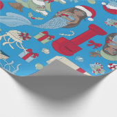 Ocean Christmas Zwarte Zeemeermin Zeepaardkwal Cadeaupapier (Hoek)