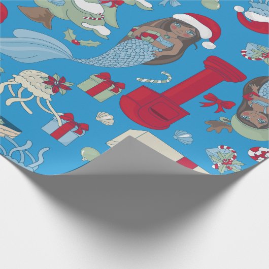 Ocean Christmas Zwarte Zeemeermin Zeepaardkwal Cadeaupapier (Hoek)