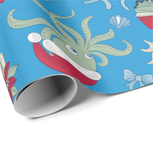 Ocean Christmas Zwarte Zeemeermin Zeepaardkwal Cadeaupapier (Rol Hoek)
