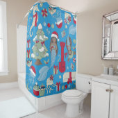 Ocean Christmas Zwarte Zeemeermin Zeepaardkwal Douchegordijn (In situ)