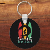 Ocean City Beach New Jersey  Retro Surfing Sleutelhanger (Voorkant)
