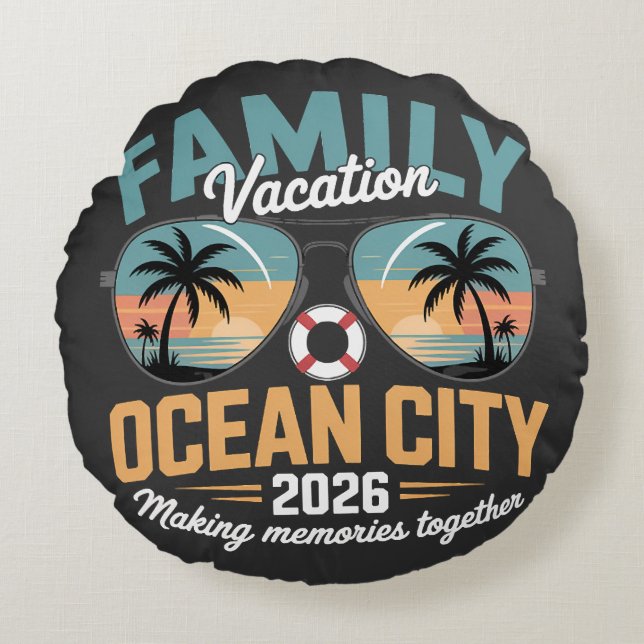 Ocean City Beach Rond Kussen (Voorkant)