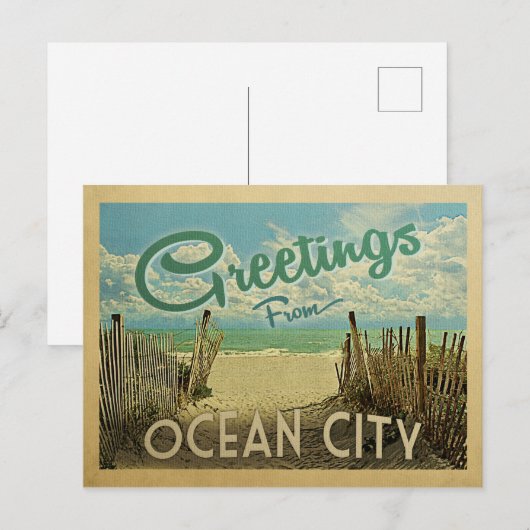 Ocean City Beach Vintage Travel Briefkaart (Voorkant / Achterkant)