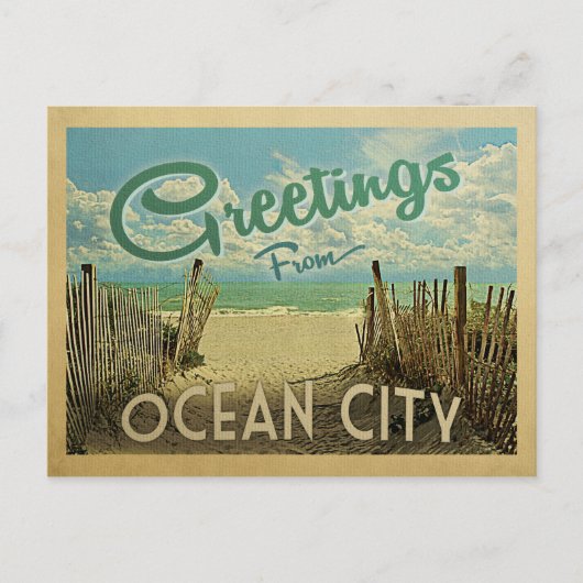 Ocean City Beach Vintage Travel Briefkaart (Voorkant)