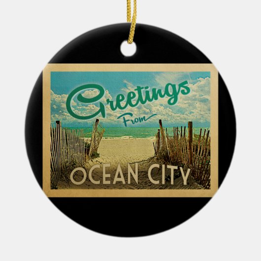 Ocean City Beach Vintage Travel Keramisch Ornament (Voorkant)