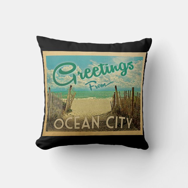 Ocean City Beach Vintage Travel Kussen (Voorkant)