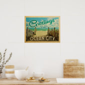 Ocean City Beach Vintage Travel Poster (Keuken)