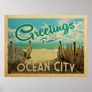Ocean City Beach Vintage Travel Poster
