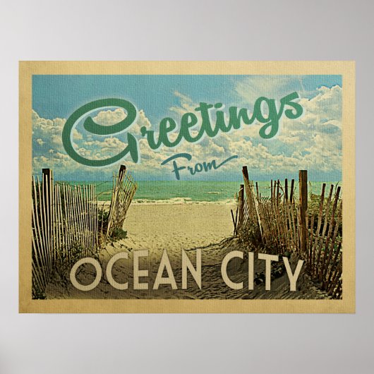 Ocean City Beach Vintage Travel Poster (Voorkant)