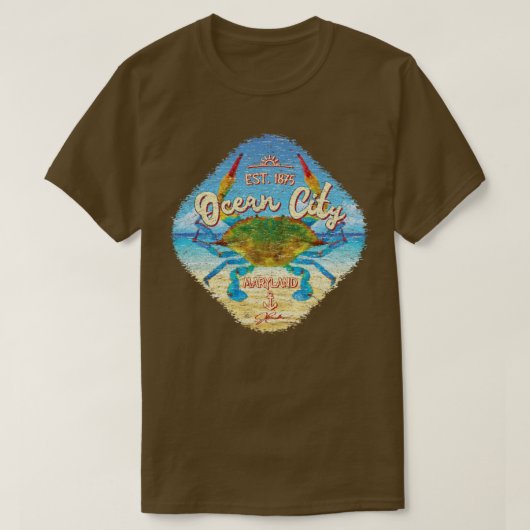 Ocean City Maryland Blue Crab op strand T-shirt (Design voorkant)
