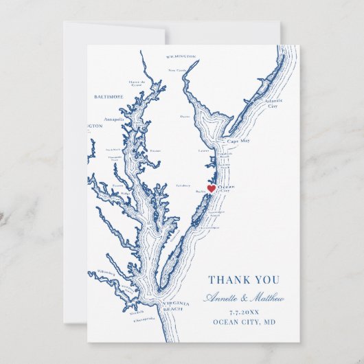 Ocean City Maryland Bruiloft Flat Dank u kaart (Voorkant)