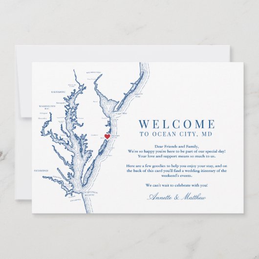 Ocean City Maryland Bruiloft Welkom en Routebeschr Bedankkaart (Voorkant)