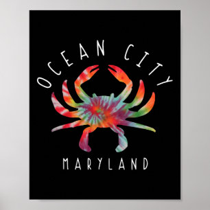 Ocean City Maryland Krab Tie Dye Zomer Vakantie Poster