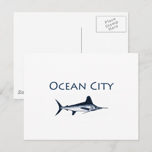 Ocean City Maryland Logo (witte marlijn) Briefkaart (Voorkant / Achterkant)