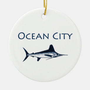 Ocean City Maryland Logo (witte marlijn) Keramisch Ornament