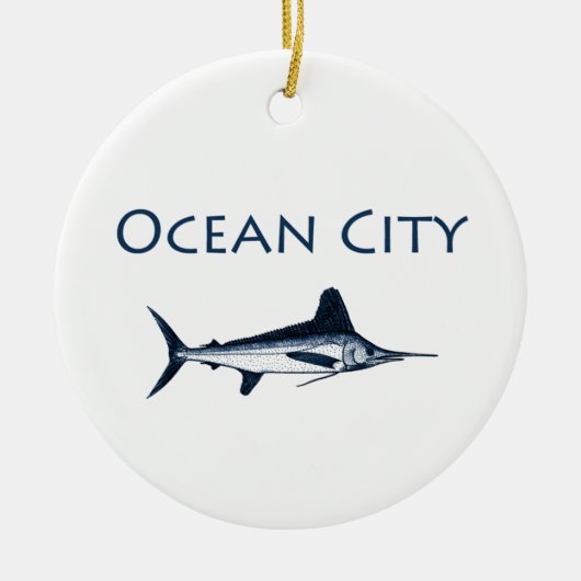 Ocean City Maryland Logo (witte marlijn) Keramisch Ornament (Voorkant)