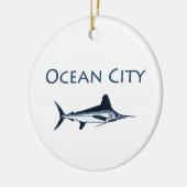 Ocean City Maryland Logo (witte marlijn) Keramisch Ornament (Links)