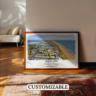 Ocean City Maryland Poster, Aquarel, Op Maat Poster