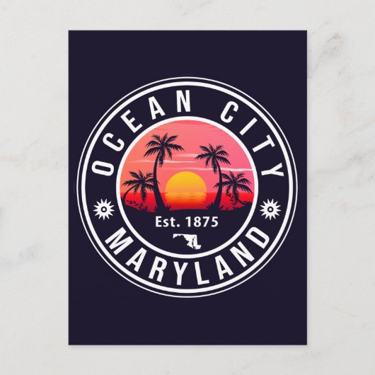 Ocean City Maryland Retro Sunset Souvenirs 60s Briefkaart (Voorkant)
