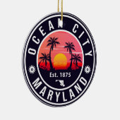 Ocean City Maryland Retro Sunset Souvenirs 60s Keramisch Ornament (Rechts)