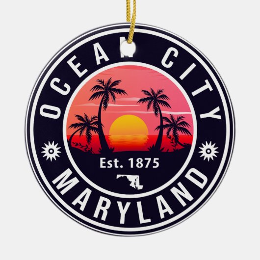 Ocean City Maryland Retro Sunset Souvenirs 60s Keramisch Ornament (Voorkant)