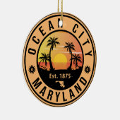 Ocean City Maryland Retro Sunset Souvenirs 60s Keramisch Ornament (Rechts)