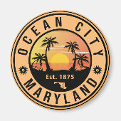 Ocean City Maryland Retro Sunset Souvenirs 60s Magneet (Voorkant)