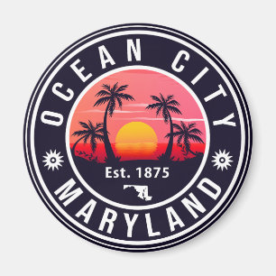Ocean City Maryland Retro Sunset Souvenirs 60s Magneet