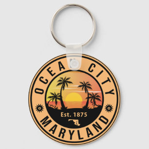 Ocean City Maryland Retro Sunset Souvenirs 60s Sleutelhanger