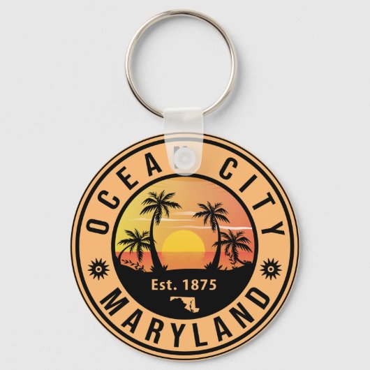 Ocean City Maryland Retro Sunset Souvenirs 60s Sleutelhanger (Voorkant)