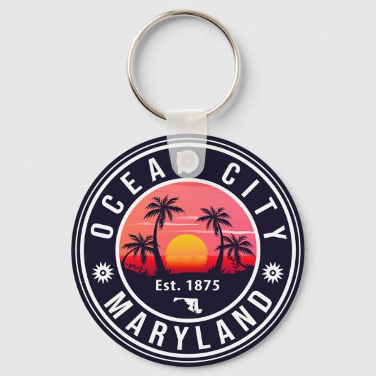 Ocean City Maryland Retro Sunset Souvenirs 60s Sleutelhanger (Voorkant)