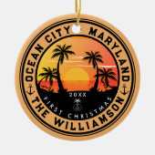 Ocean City Maryland Retro Sunset Souvenirs 80s Keramisch Ornament (Voorkant)