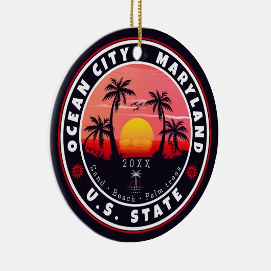 Ocean City Maryland Retro Sunset Souvenirs 80s Keramisch Ornament (Rechts)
