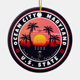 Ocean City Maryland Retro Sunset Souvenirs 80s Keramisch Ornament