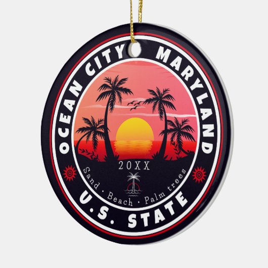 Ocean City Maryland Retro Sunset Souvenirs 80s Keramisch Ornament (Links)