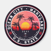 Ocean City Maryland Retro Sunset Souvenirs 80s Magneet (Voorkant)