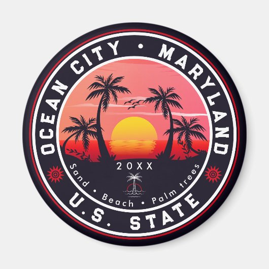 Ocean City Maryland Retro Sunset Souvenirs 80s Magneet (Voorkant)