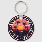 Ocean City Maryland Retro Sunset Souvenirs 80s Sleutelhanger (Voorkant)