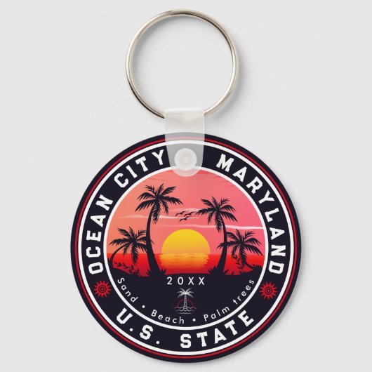 Ocean City Maryland Retro Sunset Souvenirs 80s Sleutelhanger (Voorkant)