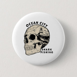Ocean City Maryland Strand Haaien Vissen Zout Ronde Button 5,7 Cm
