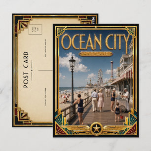 Ocean City Maryland Vintage Art Deco Gouden Tijdpe Briefkaart