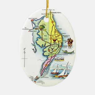 Ocean City, Maryland Vintage Kaart Keramisch Ornament