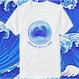 Ocean City, MD Blue Crab en Waves T-shirt