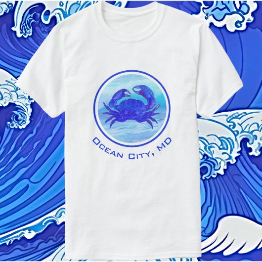 Ocean City, MD Blue Crab en Waves T-shirt