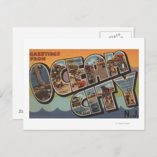 Ocean City, New Jersey - Large Letter Scenes Briefkaart (Voorkant / Achterkant)