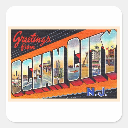 Ocean City New Jersey NJ Large Letter Postcard Vierkante Sticker (Voorkant)