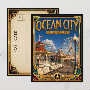 Ocean City New Jersey Vintage Art Deco Gouden Tijd Briefkaart