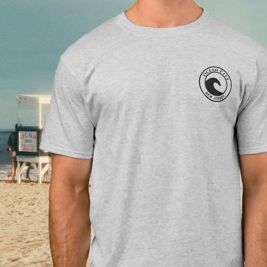 Ocean City NJ Black Ocean Wave Circle Design T-shirt